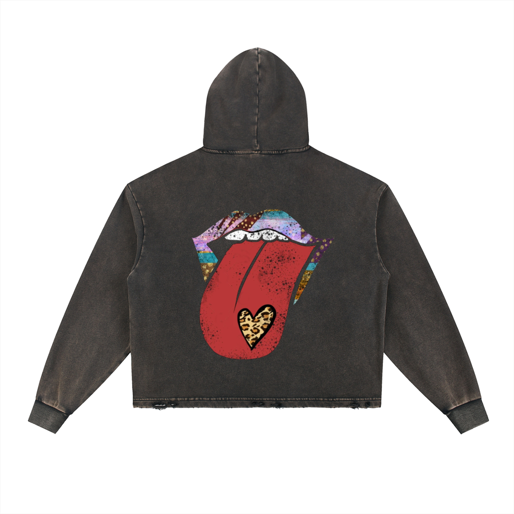 Vintage Washed Frayed-Hem Hoodie