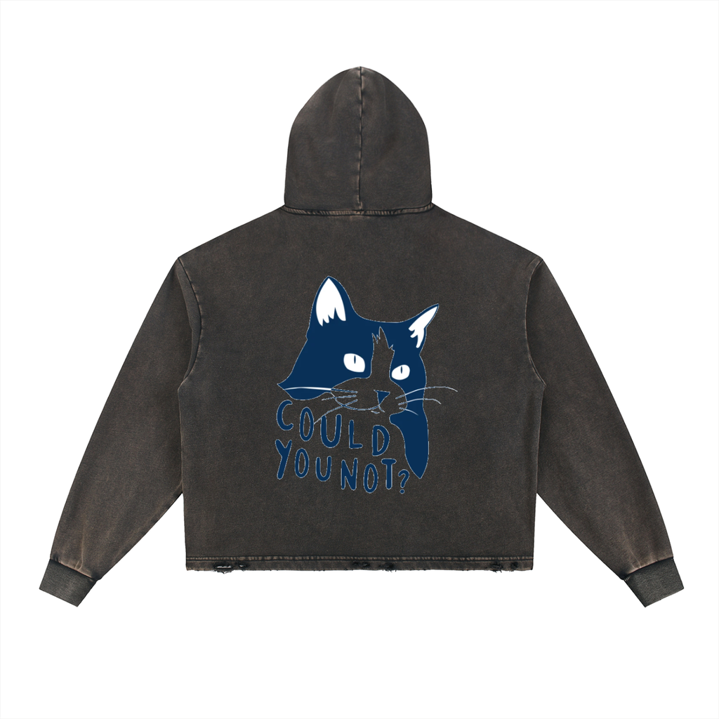 Vintage Washed Frayed-Hem Hoodie